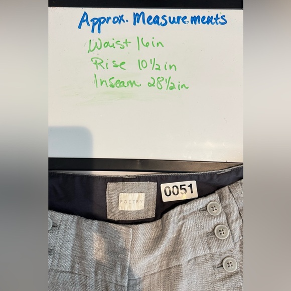 Poetry Wide-Leg Linen Blend Wide Leg Trousers US 10‎ High Rise Front Zip Career - Picture 8 of 8